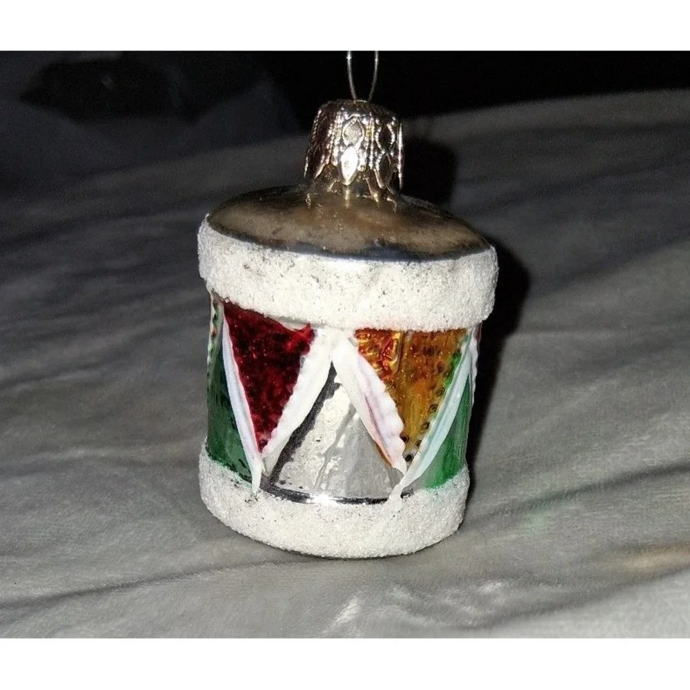 Vintage West Germany Glass Drum Christmas Ornament Mica Glitter 2.25